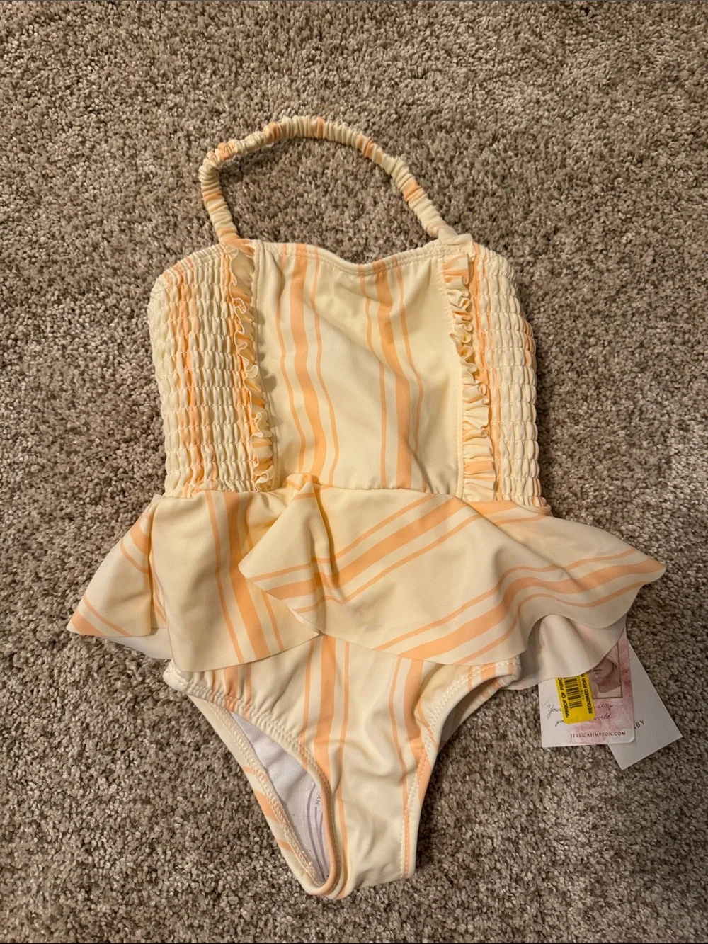 Jessica Simpson Girls Striped One-Piece Swimsuit in Cream and Peach